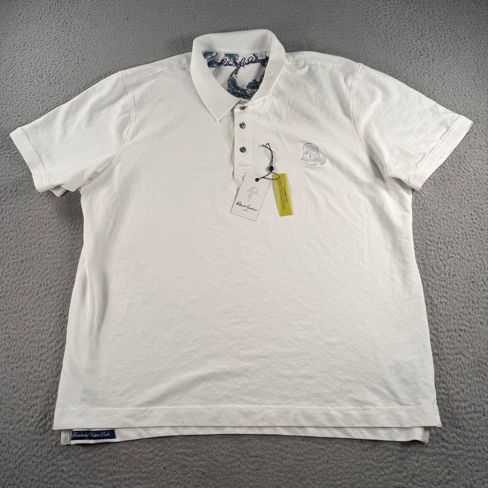 Robert Graham Astra Polo Mens 3XL White Skull Classic Short Sleeve W/ Tags